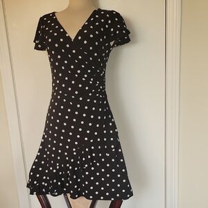 Ralph Lauren Black and White Polka Dot Midi Dress